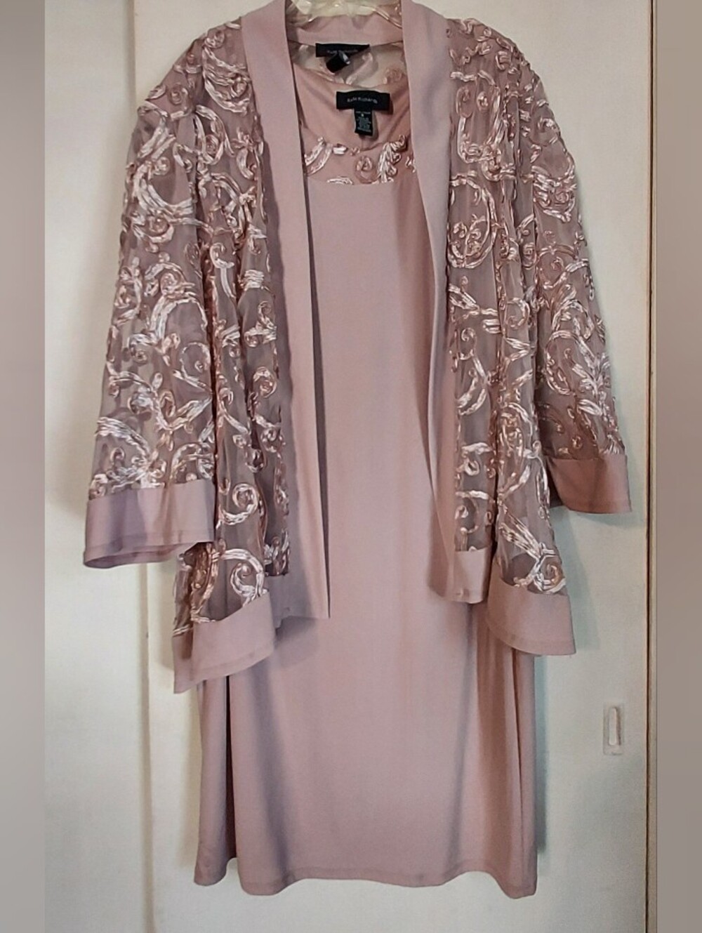 R&M Richards Blush Pink Embroidered Overlay Dress Set 8